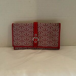 Red Monogram Buckle Snap Wallet Checkbook Organizer